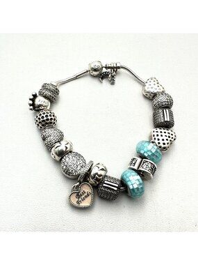 Pandora Sterling Silver Charm Bracelet 7" Loaded with Charms 43 Grams
